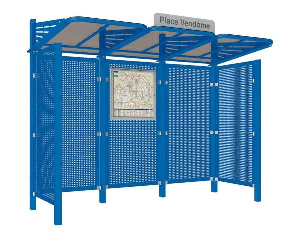 Wartehalle Convi Verkleidungen aus Stahl Farbe:RAL 5010|Struktur:2 Seitenverkleidungen