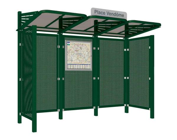 Wartehalle Convi Verkleidungen aus Stahl Farbe:RAL 6005|Struktur:2 Seitenverkleidungen