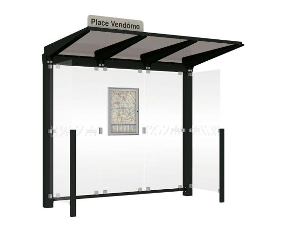 Wartehalle Venedig Farbe:RAL 9005|Länge:2500 mm|Struktur:Mit 2 Seitenverkleidungen LED-Version