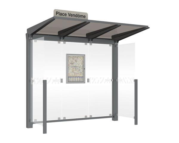 Wartehalle Venedig Farbe:Procity grau|Länge:2500 mm|Struktur:Mit 2 Seitenverkleidungen LED-Version