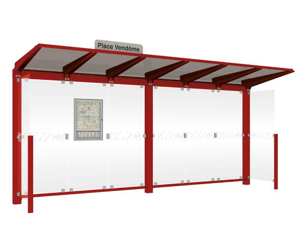 Wartehalle Venedig Farbe:RAL 3004|Länge:5000 mm|Struktur:Mit 2 Seitenverkleidungen