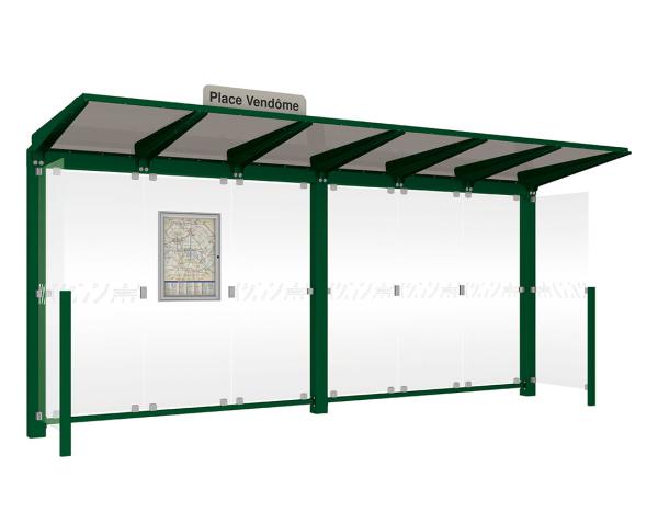 Wartehalle Venedig Farbe:RAL 6005|Länge:5000 mm|Struktur:Mit 2 Seitenverkleidungen LED-Version