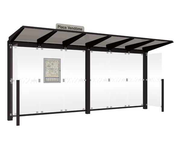 Wartehalle Venedig Farbe:RAL 9005|Länge:5000 mm|Struktur:Mit 2 Seitenverkleidungen LED-Version