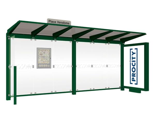 Wartehalle Venedig Farbe:RAL 6005|Länge:5000 mm|Struktur:Mit Leuchtcaisson LED-Version