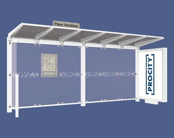Wartehalle Venedig Farbe:RAL 9010|Länge:5000 mm|Struktur:Mit Leuchtcaisson LED-Version