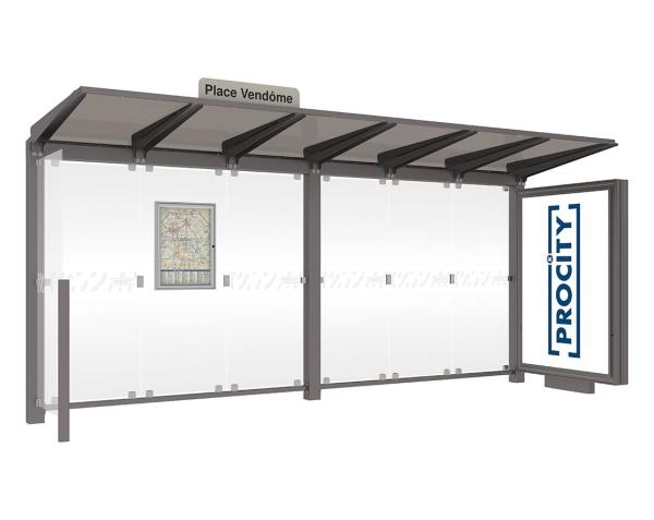 Wartehalle Venedig Farbe:Procity grau|Länge:5000 mm|Struktur:Mit Leuchtcaisson LED-Version