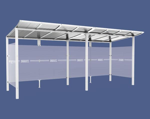 Wartehalle Modulo Farbe:RAL 9010|Länge:5 000 mm|Struktur:2 Seitenverkleidungen|Weitere Merkmale:Zum Einbetonieren