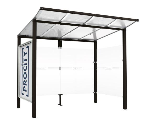 Wartehalle Modulo Farbe:RAL 9005|Länge:2 500 mm|Struktur:Schaukasten und eine Seitenverkleidung|Weitere Merkmale:Zum Einbetonieren