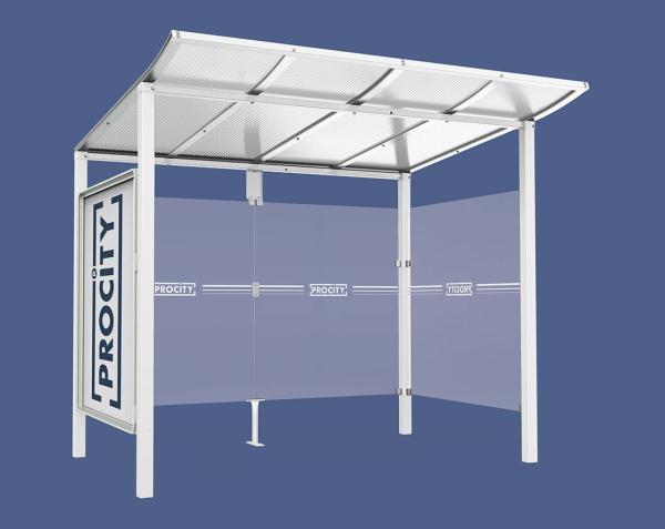 Wartehalle Modulo Farbe:RAL 9010|Länge:2 500 mm|Struktur:Schaukasten und eine Seitenverkleidung|Weitere Merkmale:Zum Einbetonieren