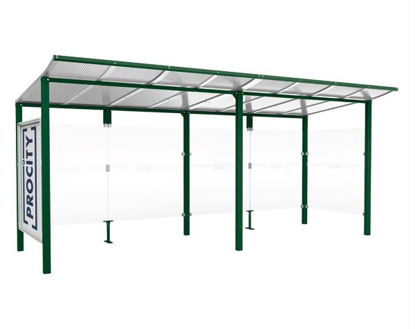 Wartehalle Modulo Farbe:RAL 6005|Länge:5 000 mm|Struktur:Schaukasten und eine Seitenverkleidung|Weitere Merkmale:Zum Einbetonieren