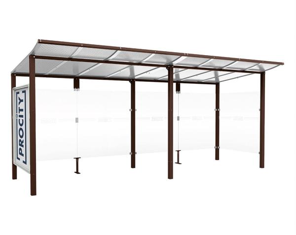 Wartehalle Modulo Farbe:RAL 8017|Länge:5 000 mm|Struktur:Schaukasten und eine Seitenverkleidung|Weitere Merkmale:Zum Einbetonieren