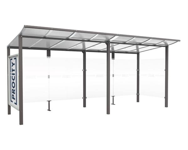Wartehalle Modulo Farbe:Procity grau|Länge:5 000 mm|Struktur:Schaukasten und eine Seitenverkleidung|Weitere Merkmale:Zum Einbetonieren