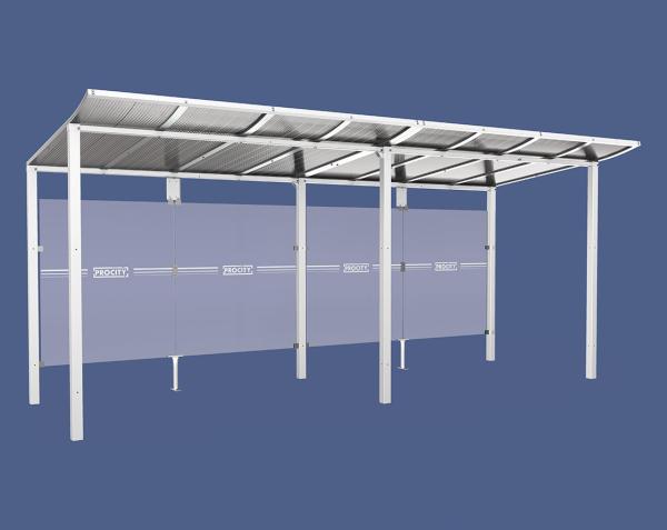 Wartehalle Modulo Farbe:RAL 9010|Länge:5 000 mm|Struktur:Ohne Seitenverkleidung|Weitere Merkmale:Zum Einbetonieren
