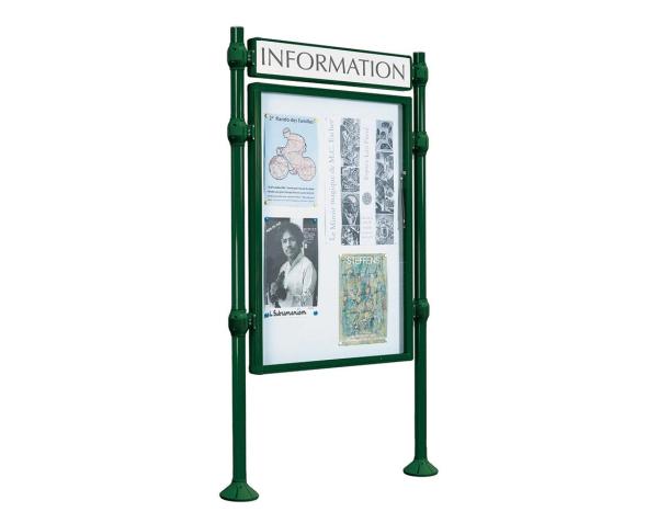 Informationskasten Province gebürsteter Edelstahl Farbe:RAL 6005|Länge:B 800 x H 1200 mm|Struktur:Grundmodell|Weitere Merkmale:Doppelseitig|Titelleisten:Mit Titelleiste