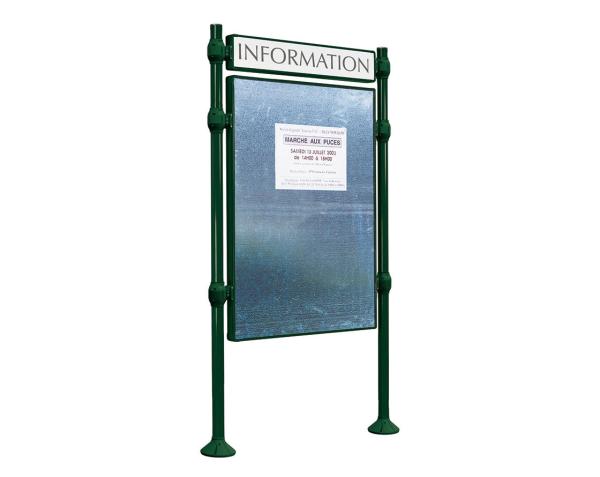 Freies Plakatieren Province gebürsteter Edelstahl Farbe:RAL 6005|Länge:B 870 x H 1225 mm|Struktur:Grundmodell|Titelleisten:Mit Titelleiste