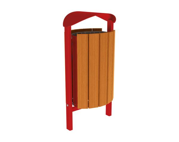 Abfallbehälter Silaos® 50 Liter Farbe:RAL 3004|Fertigstellung Holz:Eichenholz PEFC-zertifiziert - Lasur helle Eiche|Struktur:Ohne Ascher|Weitere Merkmale:Zum Einbetonieren