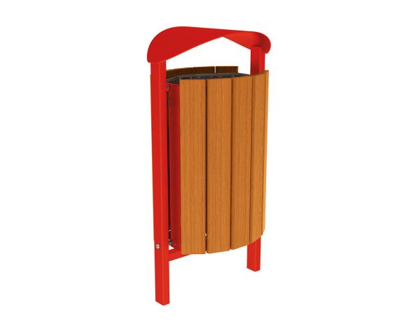 Abfallbehälter Silaos® 50 Liter Farbe:RAL 3020|Fertigstellung Holz:Eichenholz PEFC-zertifiziert - Lasur helle Eiche|Struktur:Ohne Ascher|Weitere Merkmale:Zum Einbetonieren