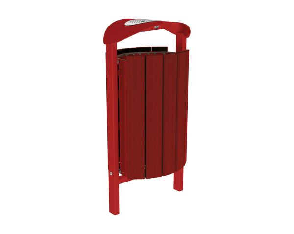 Abfallbehälter Silaos® 50 Liter Farbe:RAL 3004|Fertigstellung Holz:Eichenholz PEFC-zertifiziert - Tönung Mahagoni|Struktur:Mit Ascher|Weitere Merkmale:Zum Einbetonieren