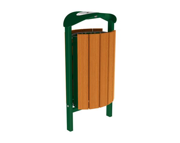 Abfallbehälter Silaos® 50 Liter Farbe:RAL 6005|Fertigstellung Holz:Eichenholz PEFC-zertifiziert - Lasur helle Eiche|Struktur:Mit Ascher|Weitere Merkmale:Zum Einbetonieren