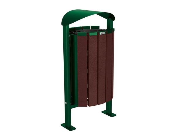 Abfallbehälter Silaos® aus Recycling-Kunststoff 50 Liter Farbe:RAL 6005|Struktur:Ohne Ascher|Weitere Merkmale:Auf Bodenplatten