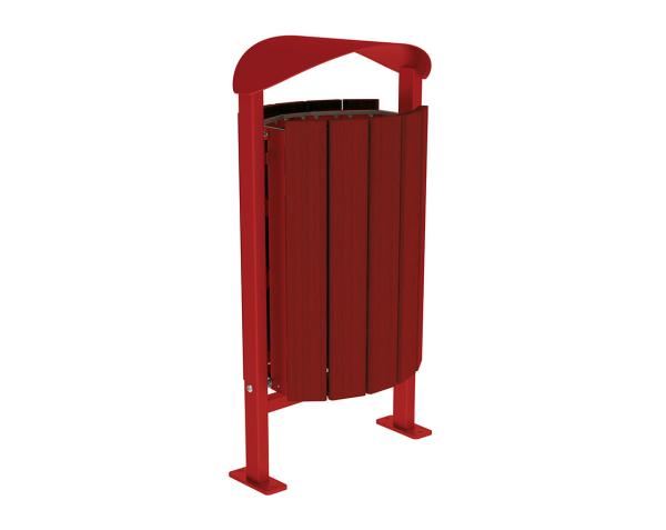 Abfallbehälter Silaos® 50 Liter Farbe:RAL 3004|Fertigstellung Holz:Eichenholz PEFC-zertifiziert - Tönung Mahagoni|Struktur:Ohne Ascher|Weitere Merkmale:Auf Bodenplatten