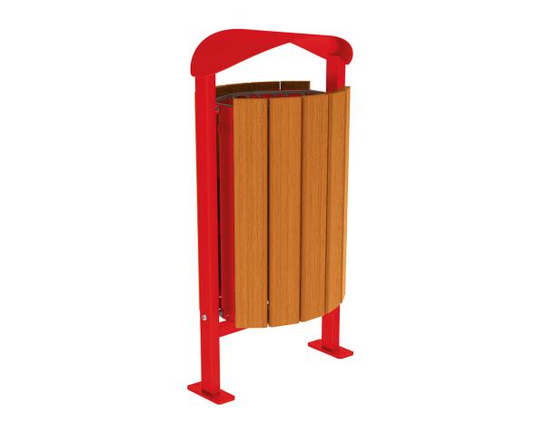 Abfallbehälter Silaos® 50 Liter Farbe:RAL 3020|Fertigstellung Holz:Eichenholz PEFC-zertifiziert - Lasur helle Eiche|Struktur:Ohne Ascher|Weitere Merkmale:Auf Bodenplatten