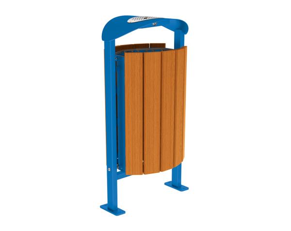Abfallbehälter Silaos® 50 Liter Farbe:RAL 5010|Fertigstellung Holz:Eichenholz PEFC-zertifiziert - Lasur helle Eiche|Struktur:Mit Ascher|Weitere Merkmale:Auf Bodenplatten