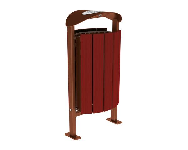 Abfallbehälter Silaos® 50 Liter Farbe:Rost Korten Effekt|Fertigstellung Holz:Eichenholz PEFC-zertifiziert - Tönung Mahagoni|Struktur:Mit Ascher|Weitere Merkmale:Auf Bodenplatten