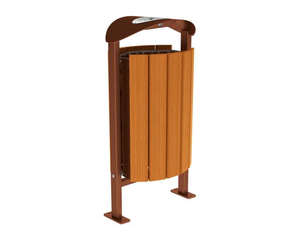 Abfallbehälter Silaos® 50 Liter Farbe:Rost Korten Effekt|Fertigstellung Holz:Eichenholz PEFC-zertifiziert - Lasur helle Eiche|Struktur:Mit Ascher|Weitere Merkmale:Auf Bodenplatten