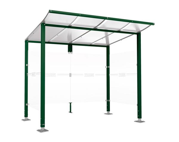 Wartehalle Modulo Farbe:RAL 6005|Länge:2 500 mm|Struktur:2 Seitenverkleidungen|Weitere Merkmale:Auf Bodenplatten