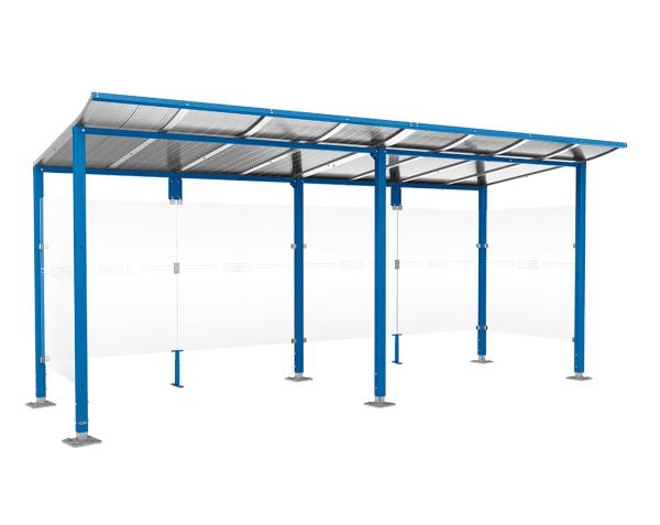 Wartehalle Modulo Farbe:RAL 5010|Länge:5 000 mm|Struktur:2 Seitenverkleidungen|Weitere Merkmale:Auf Bodenplatten