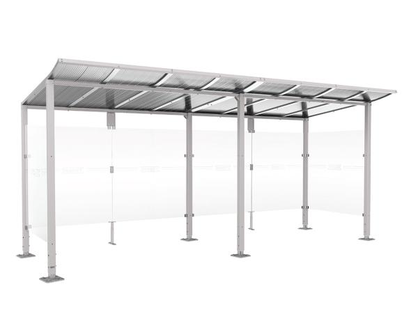Wartehalle Modulo Farbe:RAL 7044|Länge:5 000 mm|Struktur:2 Seitenverkleidungen|Weitere Merkmale:Auf Bodenplatten