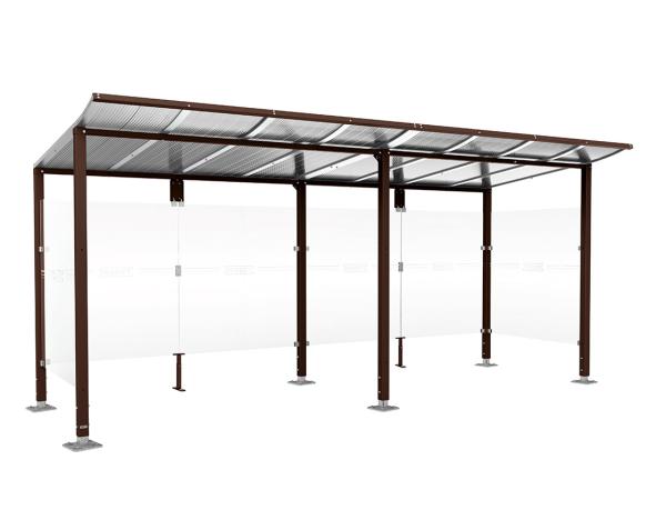 Wartehalle Modulo Farbe:RAL 8017|Länge:5 000 mm|Struktur:2 Seitenverkleidungen|Weitere Merkmale:Auf Bodenplatten