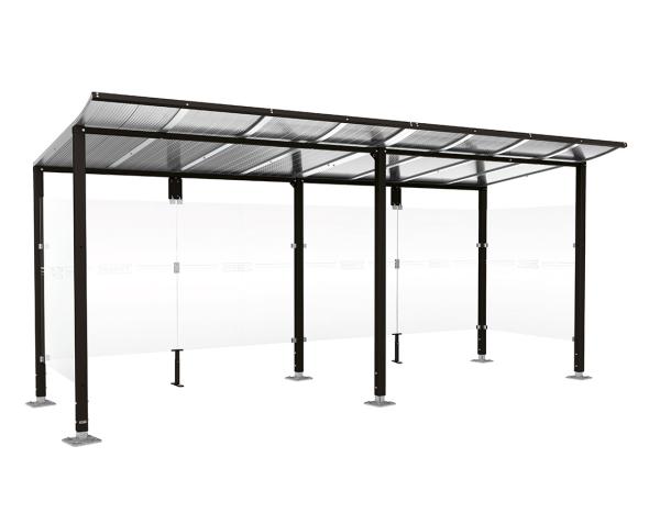 Wartehalle Modulo Farbe:RAL 9005|Länge:5 000 mm|Struktur:2 Seitenverkleidungen|Weitere Merkmale:Auf Bodenplatten