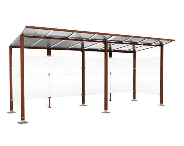 Wartehalle Modulo Farbe:Rost Korten Effekt|Länge:5 000 mm|Struktur:2 Seitenverkleidungen|Weitere Merkmale:Auf Bodenplatten