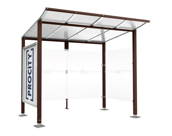 Wartehalle Modulo Farbe:RAL 8017|Länge:2 500 mm|Struktur:Schaukasten und eine Seitenverkleidung|Weitere Merkmale:Auf Bodenplatten
