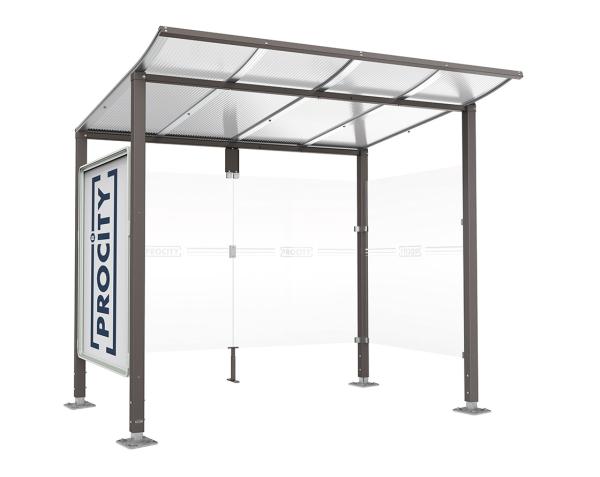 Wartehalle Modulo Farbe:Procity grau|Länge:2 500 mm|Struktur:Schaukasten und eine Seitenverkleidung|Weitere Merkmale:Auf Bodenplatten