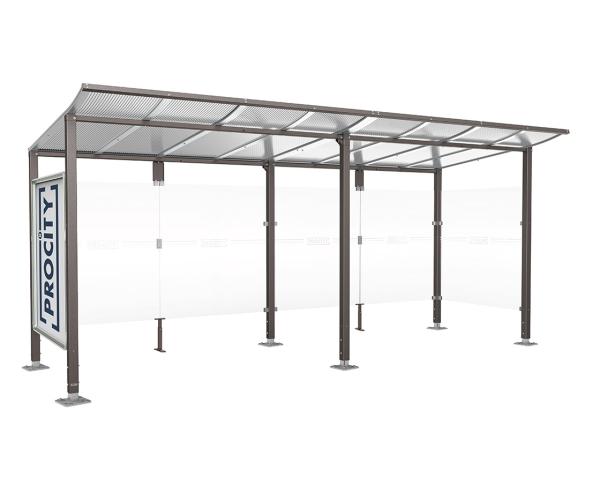 Wartehalle Modulo Farbe:Procity grau|Länge:5 000 mm|Struktur:Schaukasten und eine Seitenverkleidung|Weitere Merkmale:Auf Bodenplatten