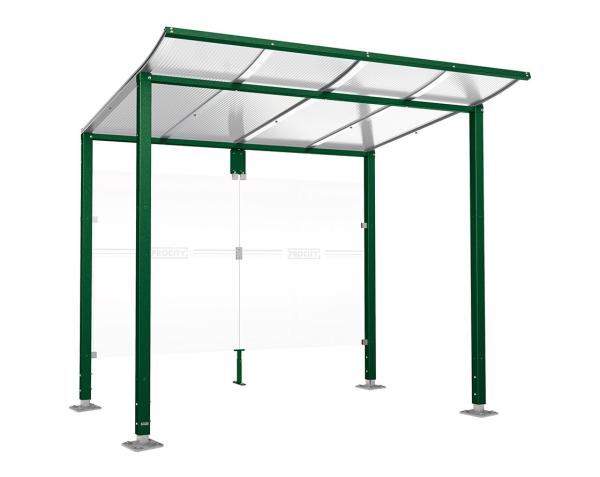 Wartehalle Modulo Farbe:RAL 6005|Länge:2 500 mm|Struktur:Ohne Seitenverkleidung|Weitere Merkmale:Auf Bodenplatten