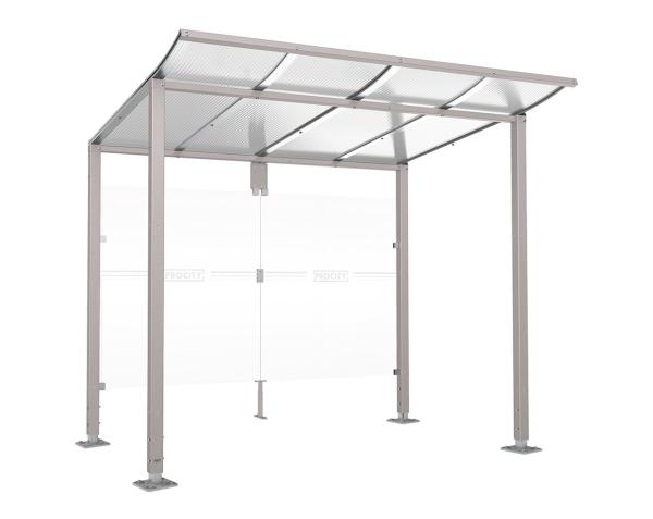 Wartehalle Modulo Farbe:RAL 7044|Länge:2 500 mm|Struktur:Ohne Seitenverkleidung|Weitere Merkmale:Auf Bodenplatten