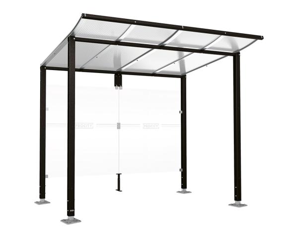 Wartehalle Modulo Farbe:RAL 9005|Länge:2 500 mm|Struktur:Ohne Seitenverkleidung|Weitere Merkmale:Auf Bodenplatten