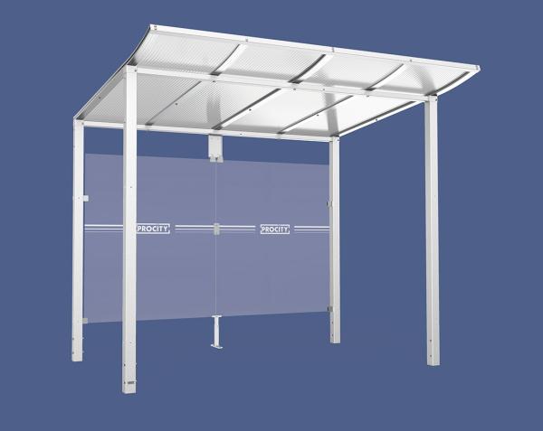 Wartehalle Modulo Farbe:RAL 9010|Länge:2 500 mm|Struktur:Ohne Seitenverkleidung|Weitere Merkmale:Auf Bodenplatten