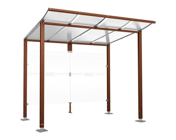 Wartehalle Modulo Farbe:Rost Korten Effekt|Länge:2 500 mm|Struktur:Ohne Seitenverkleidung|Weitere Merkmale:Auf Bodenplatten