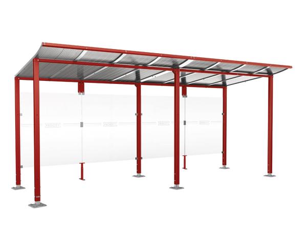 Wartehalle Modulo Farbe:RAL 3004|Länge:5 000 mm|Struktur:Ohne Seitenverkleidung|Weitere Merkmale:Auf Bodenplatten