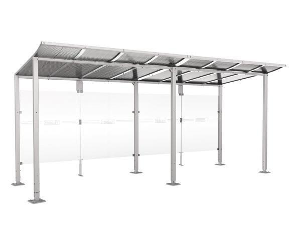 Wartehalle Modulo Farbe:RAL 7044|Länge:5 000 mm|Struktur:Ohne Seitenverkleidung|Weitere Merkmale:Auf Bodenplatten