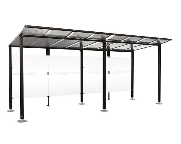 Wartehalle Modulo Farbe:RAL 9005|Länge:5 000 mm|Struktur:Ohne Seitenverkleidung|Weitere Merkmale:Auf Bodenplatten